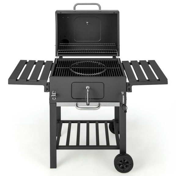 Resenkos Outdoor Patio Barbecue Cooker, Outdoor Grills,Outdoor BBQ Charcoal Grill with 2 Foldable Side Table and Wheels
