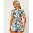 thumbnail image 3 of Blusa floral hawaiana de manga casquillo con encaje y cuello barco bohemio de verano para mujer blanco XS, 3 of 4