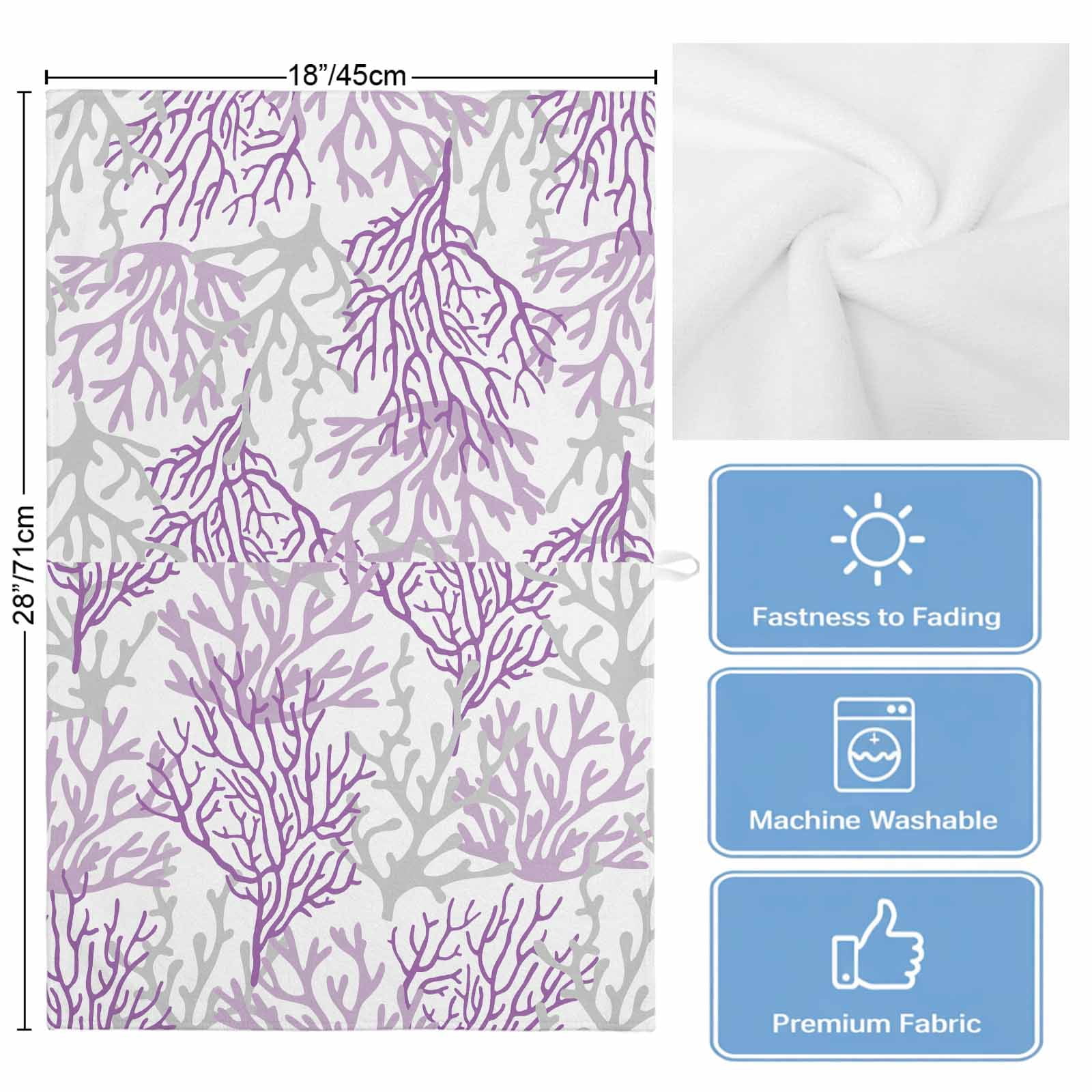 Purple Gray Coral Coastal Kitchen Towels Set of 4, Water Absorbent Dish Towel, Summer Beach Seaside Nautical Decorative Hand Towels - Quick Drying Cloth for Cooking Baking, 18x28 Inch