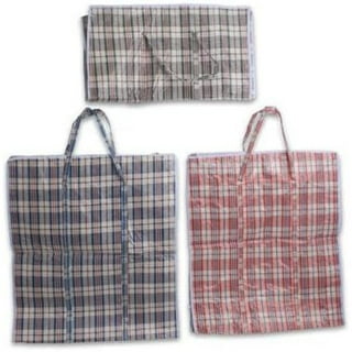 Cotton Fly Jumbo Plastic Checkered Storage Laundry Shopping Bags W. Zipper  & Handles Size=27 x 25 x6 (6 Pack)