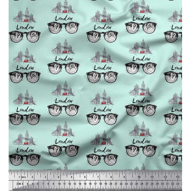 Soimoi Green Rayon Fabric I Love London Text Print Sewing Fabric Yard 42 Inch Wide
