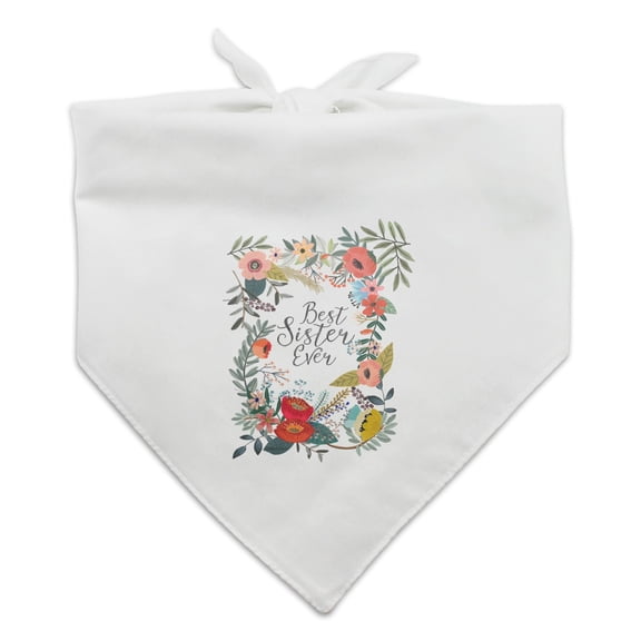 Best Sister Ever Floral Dog Pet Bandana - White