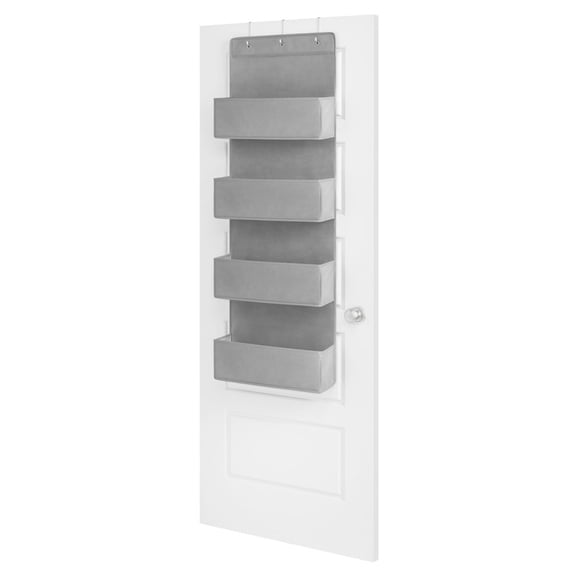 Whitmor 4-Tier Over The Door Hanging Organizer with Gray Fabric Storage Pockets
