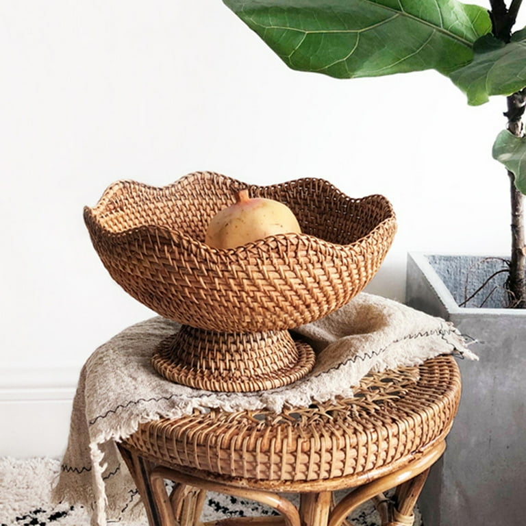 HEMOTON Small Round Key Storage Basket Entryway Woven Basket Tabletop Organizing Basket