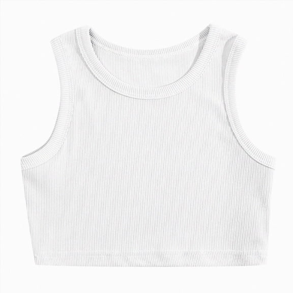 Sgkm Toddler Girls Tops Sleeveless Sports Kids Dance Crop Tops with Simple Color Activewear White 6-7 Years