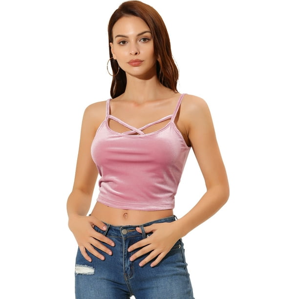 Loungewear Strappy Ruched Pointelle Crop Top in Baby Pink