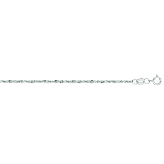 JewelStop 14K White Gold Polished Finish 1.5mm Lite Rope Chain Necklace with Lobster Lock - 16",18",20"