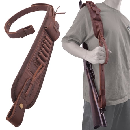 Leather Canvas Rifle Sling Gun Ammo Holder Slots Strap with Swivels for .30/30 .357 Ammo Hunting GIFTS