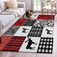 thumbnail image 2 of 2.7x5 Washable Area Rug, Geometric Patchwork Non-Slip Rectangle Rug for Bedroom Bedside, Vintage Grey Red Miu Deer Abies Indoor Floor Mat for Home Decor, 2 of 9