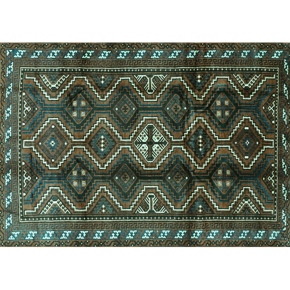 Ahgly Company Machine Washable Indoor Rectangle Persian Turquoise Blue Traditional Area Rugs, 4' x 6'