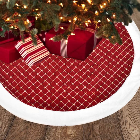 Christmas Tree Skirt, 48" Powder Red Gingham Cotton for Christmas Decorations&Ornaments
