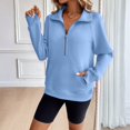 thumbnail image 2 of WTOBBY Women's Half Zip Pullover Sweatshirt Blouse, Casual Business Tunic Top with Long Sleeve Round Neck, Fashionable Fall Office Wear Comfortable Stretch Fabric,Light Blue XL, 2 of 5