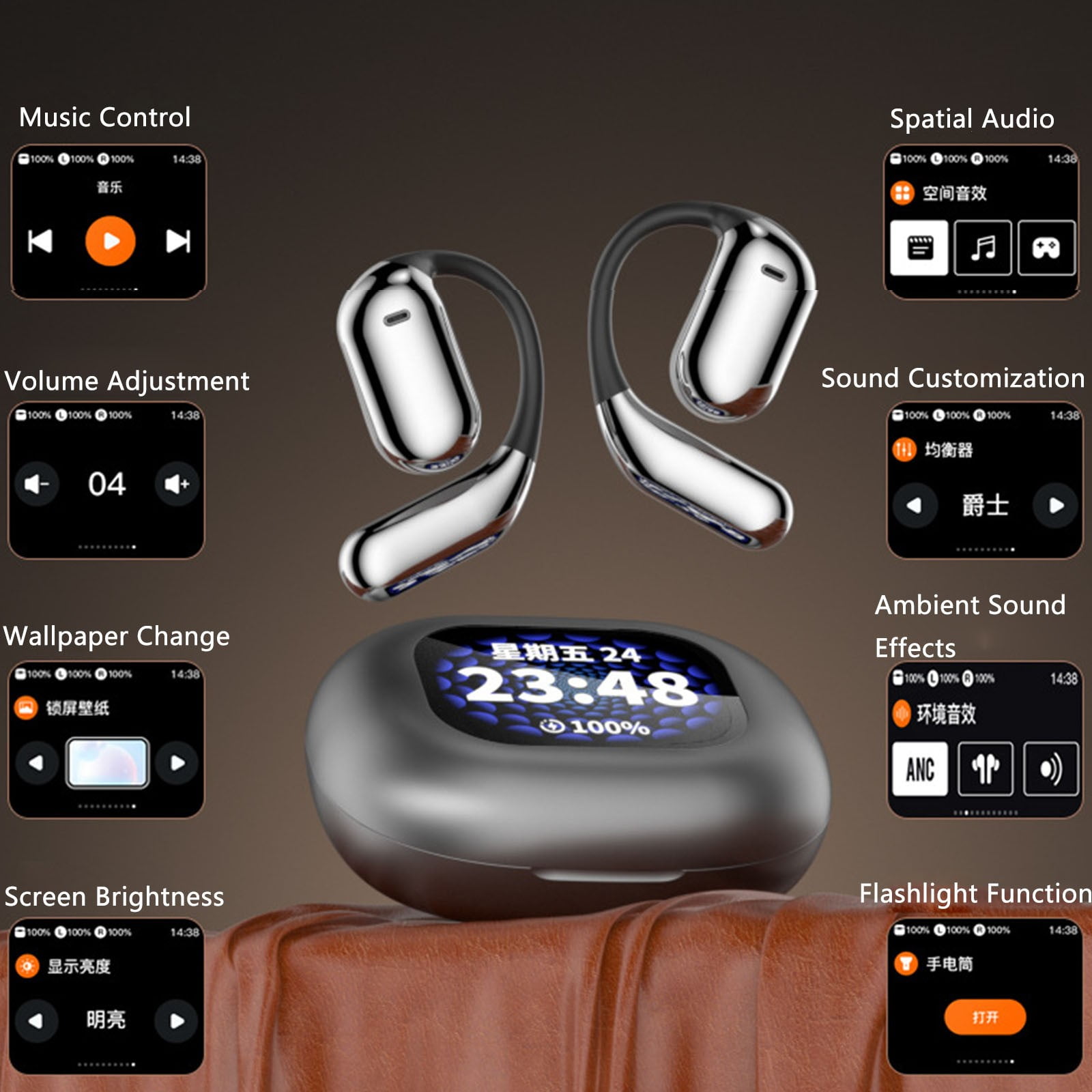 Erazer Over The Ear Earbuds Xp2, Erazer True Wireless Open Ear Earbuds Bluetooth 5.4 Pro,Waterproof Earphone, Erazer wireless Earbuds, Open Ear Headphones with LED Display,Erazer Earbuds