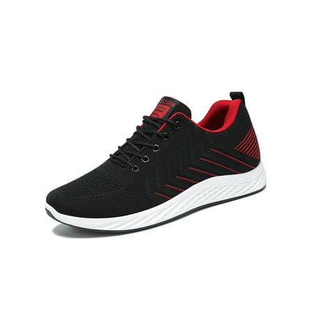 

SIMANLAN Mens Non Slip Casual Sneaker Low Top Sport Comfortable Round Toe Trainers Black Red 9