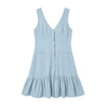 thumbnail image 4 of Nmnitkp Dresses for Women V Neck Sleeveless Mini Dress, Button Front Ruffle Hem Casual Dress with Pockets, Lightweight Summer Dress for Beach, Vacation & Daily Wear Light Blue,S, 4 of 7