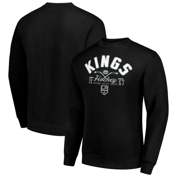 Men's Starter Black Los Angeles Kings Stick And Puck Logo Fleece Pullover Sweatshirt