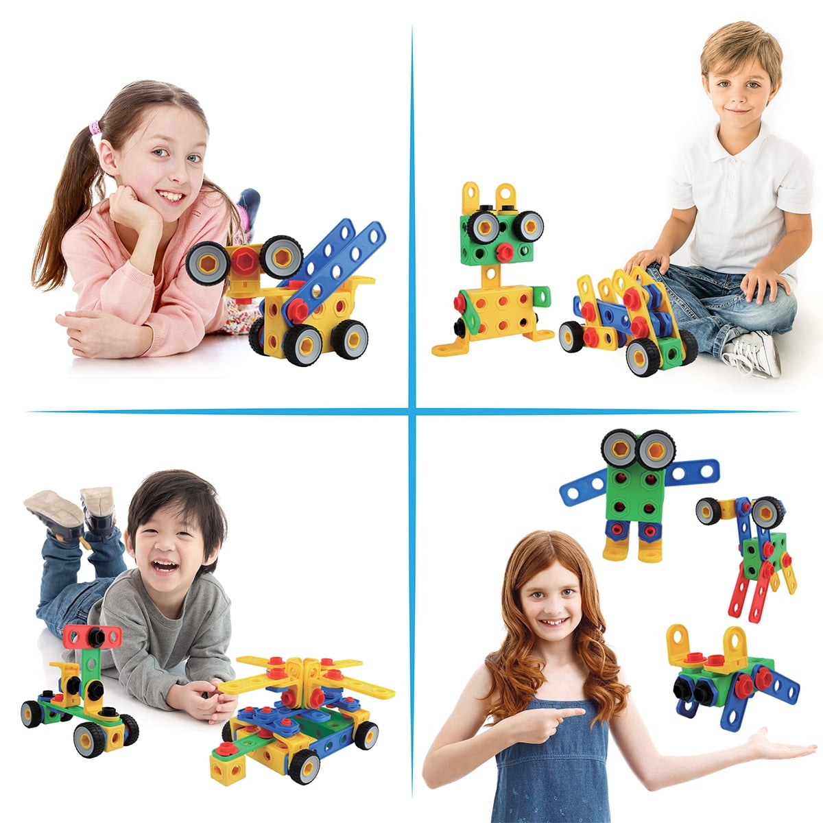 PicassoTiles 105PCS STEM Building Block Set with Power Drill & Clickable Ratchet, Educational Construction Engineering Toy Kit for Kids Boys & Girls 3+