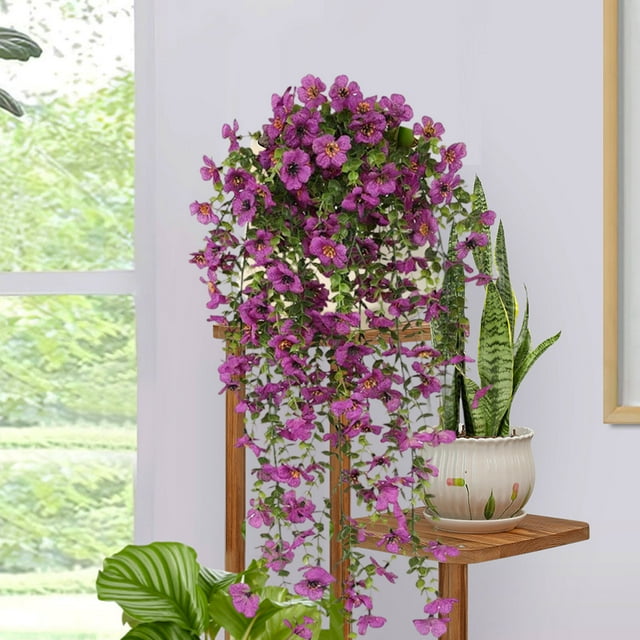 TopLLC Artificial Flowers Fake Flowers Faux Flowers Simulated Flower Violet Green Silk Flower Wall Hanging -border Rattan Hanging Basket Ceiling Decoration Accessories Simulated Violet