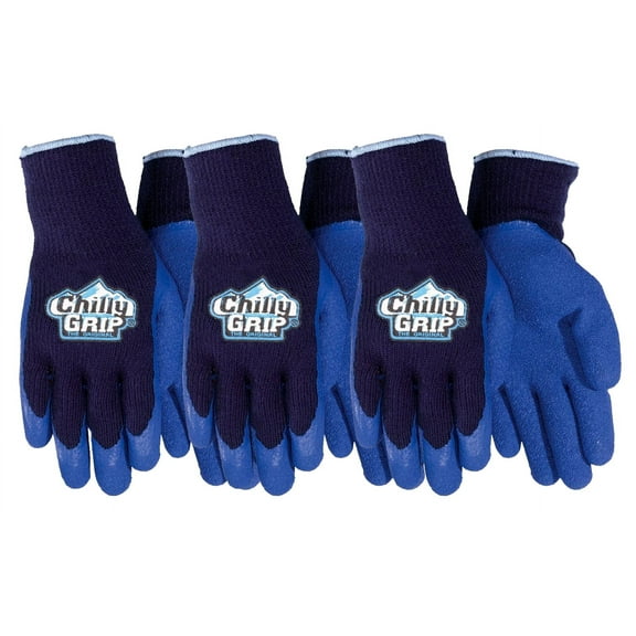 Chilly Grip A311, Blue Heavy Duty Textured Rubber Palm, Blue, Thermal Insulated, 3 Pair Pack, Size Large