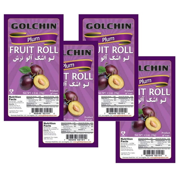 Golchin, Vegetarian, Fruit Roll Leather Plum (Lavashak), 2.5 oz (Pack of 4)