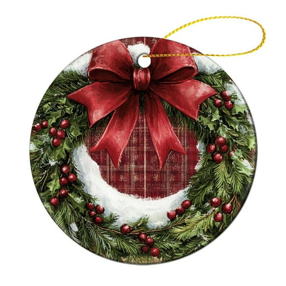 Ornament Merry Christmas Hello Winter Holiday Stocking Name Tags Vintage-style Christmas Wreath Print Ornament for Christmas Tree for Family Friend for Home Tree Xmas Party