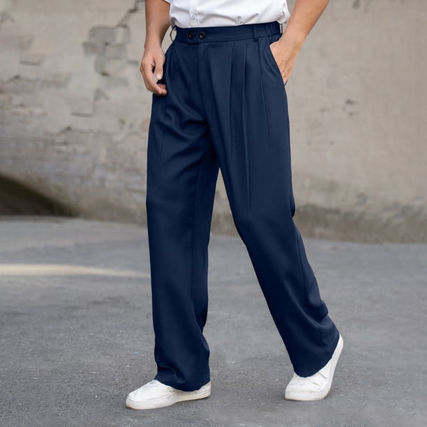 Ceisia Gift Men's All-Season Casual Trousers - Solid Color Pleated Draped Versatile Straight Leg Elastic Waist Pants