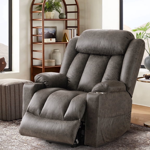 WACASA Oversized Recliner Chair for Adults, Power Lift Chairs for Elderly with Heat and Massage, Breathable Leather Lift Recliners w/Metal Cup Holders, USB & Type-C Ports,Grey