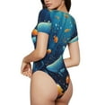 thumbnail image 2 of Bingfone Whimsical Underwater Fantasy Pattern Women's Round Neck Bodysuit, Tight Snap Button Short Sleeve Bodysuit, Suitable for Party, Sports, Daily Wear-X-Large, 2 of 7