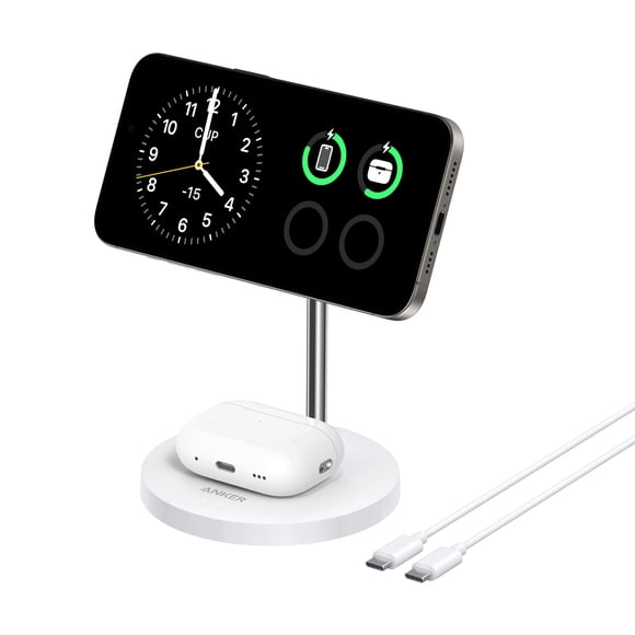 Anker MagSafe Compatible MagGo Charger Stand, iPhone 17 Wireless Charger, 2-in-1 Charging Station, Qi2 Certified 15W Fast Chargin