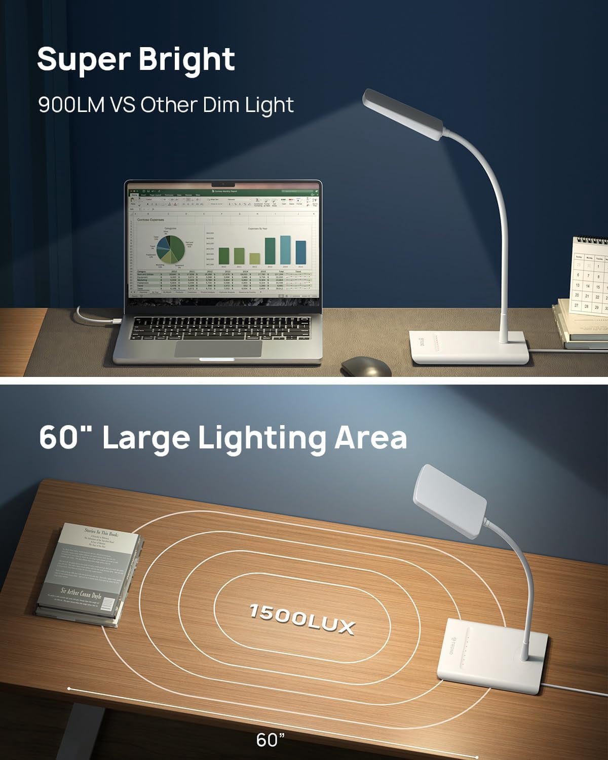 TROND LED Desk Lamp 3 Color Modes 7 Brightness, Dimmable Table Lamp, Eye Caring Reading Light, Adjustable Gooseneck, Touch Control 900LM