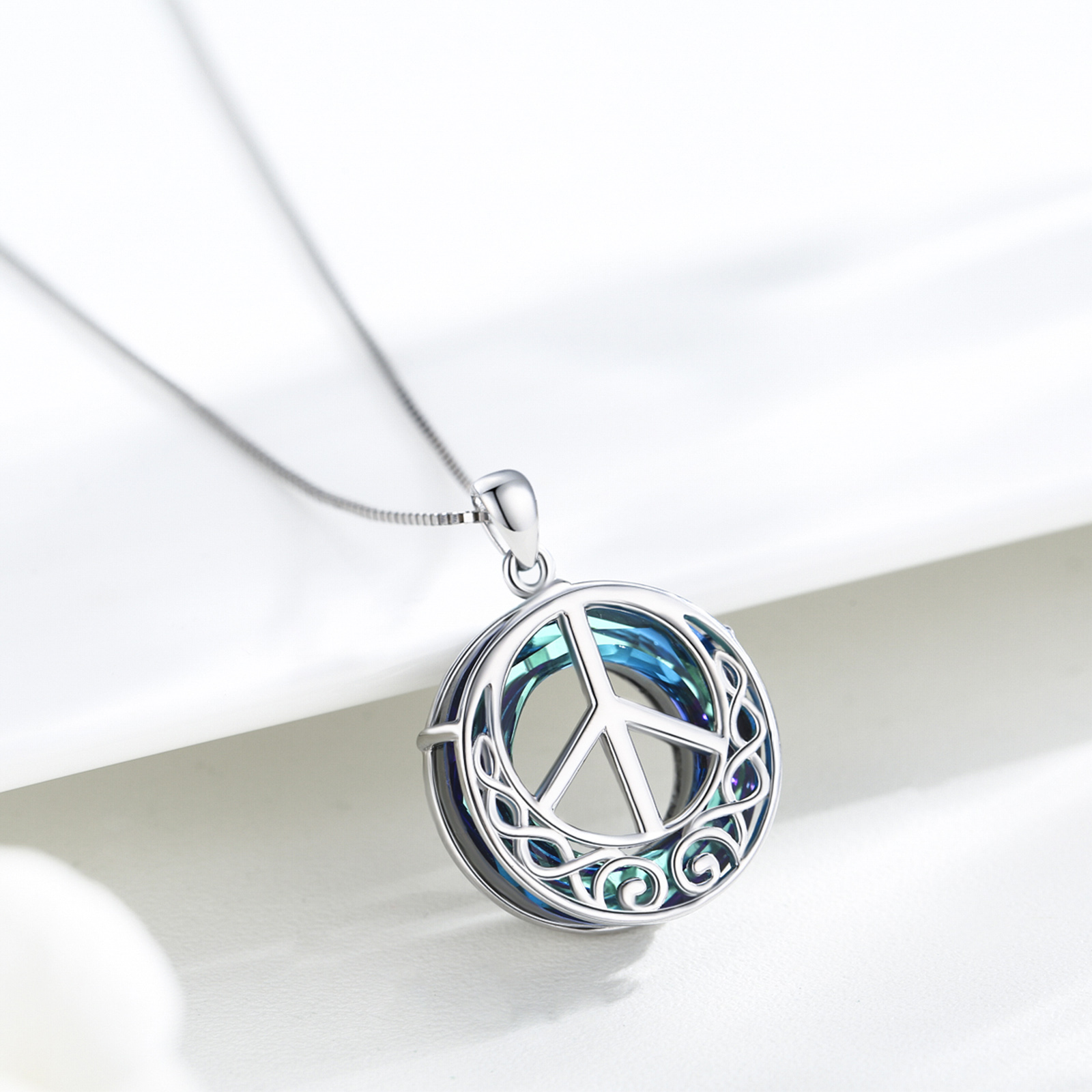 Midir&Etain Peace Sign Necklace 925 Sterling Silver Celtic Celtic Knot Crystal Peace Sign Pendant Jewelry Mothers Day Gifts for Women Men Teens Daughter Mom Wife Girlfriend