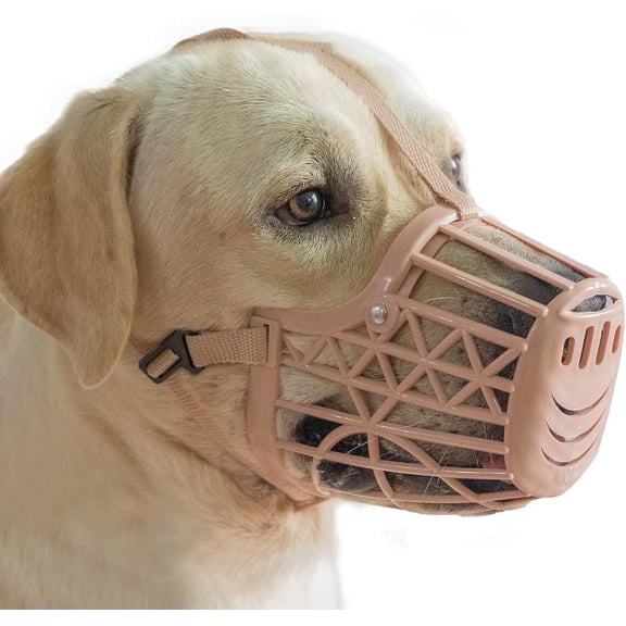 Basket Dog Muzzle for Large Medium Small Dogs, Cage Muzzles to Prevent Biting Chewing Licking Scavenging, Mouth Cover with Adjustable Strap(Size 7, Beige)