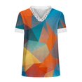 thumbnail image 4 of Hauts d'Été pour Femmes 2023 Mode Oversize Col en V Patchwork en Dentelle Manches Courtes Blouse Décontractée Chemises Col en V en Dentelle pour Femmes, 4 of 5