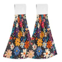 Yayeee Kitchen Hanging Hand Towels Set of 2 with Loop Bathroom Absorbent Tie Towel, Bright Colorful Flowers Pattern