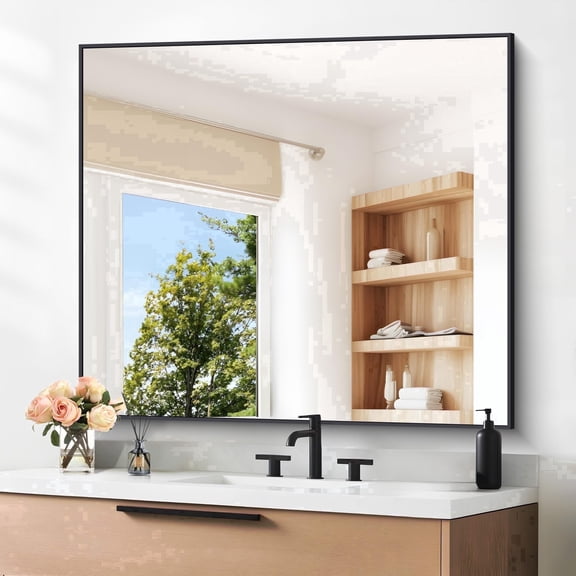 VONIGEE 36"x40" Bathroom Wall Mirror Rectangle Square Corner Wall-Mounted Shatterproof, Black