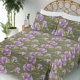 thumbnail image 3 of Ambesonne Magnolia Pattern Fitted & Flat Sheet with Sham 3 Pcs Set, Simple Floral Leaf, Twin, Olive Green Lavender, 3 of 5