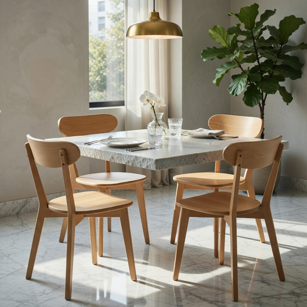 Hommoo 4 Pcs Mid Century Modern Solid Wood Dining Chairs, Ergonomic Curved Backrest, Adjustable Leveling Feet, for Dining Room, Kitchen & Living Room, Natural Wood