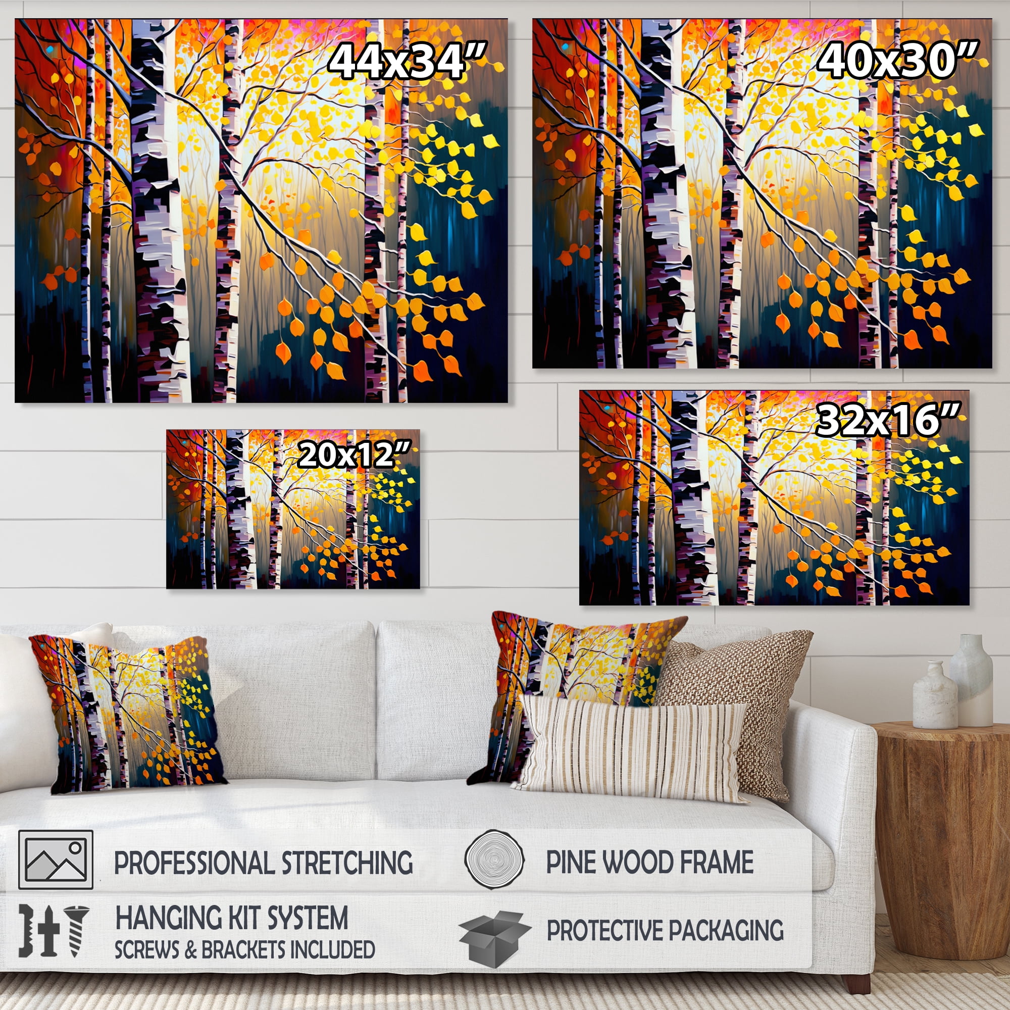 Designart Autumn Birch Trees Forest I Canvas Wall Art