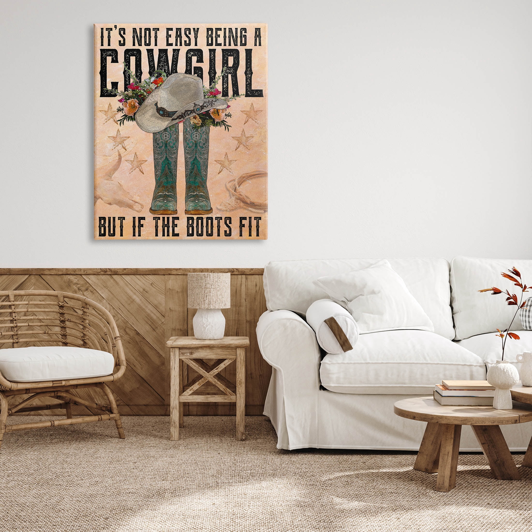 Not Easy Being A Cowgirl Country Phrase Botanical & Floral Graphic Art Gallery Wrapped Canvas Print Wall Art