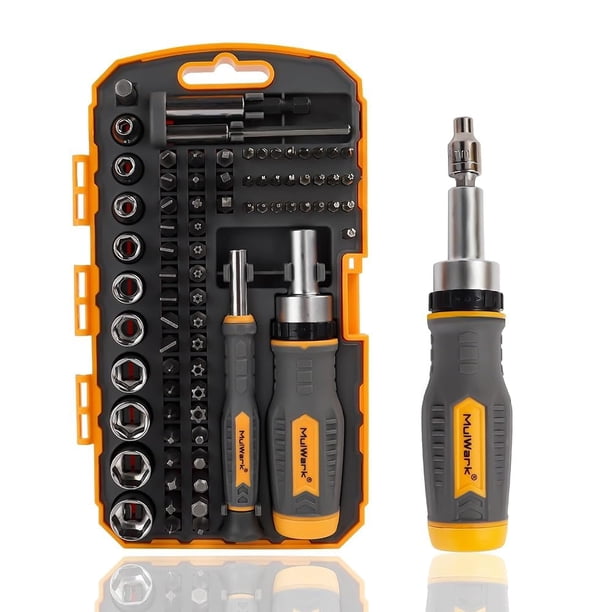 Juego de puntas de destornillador y kit de enchufes MULWARK, 77 piezas con funda