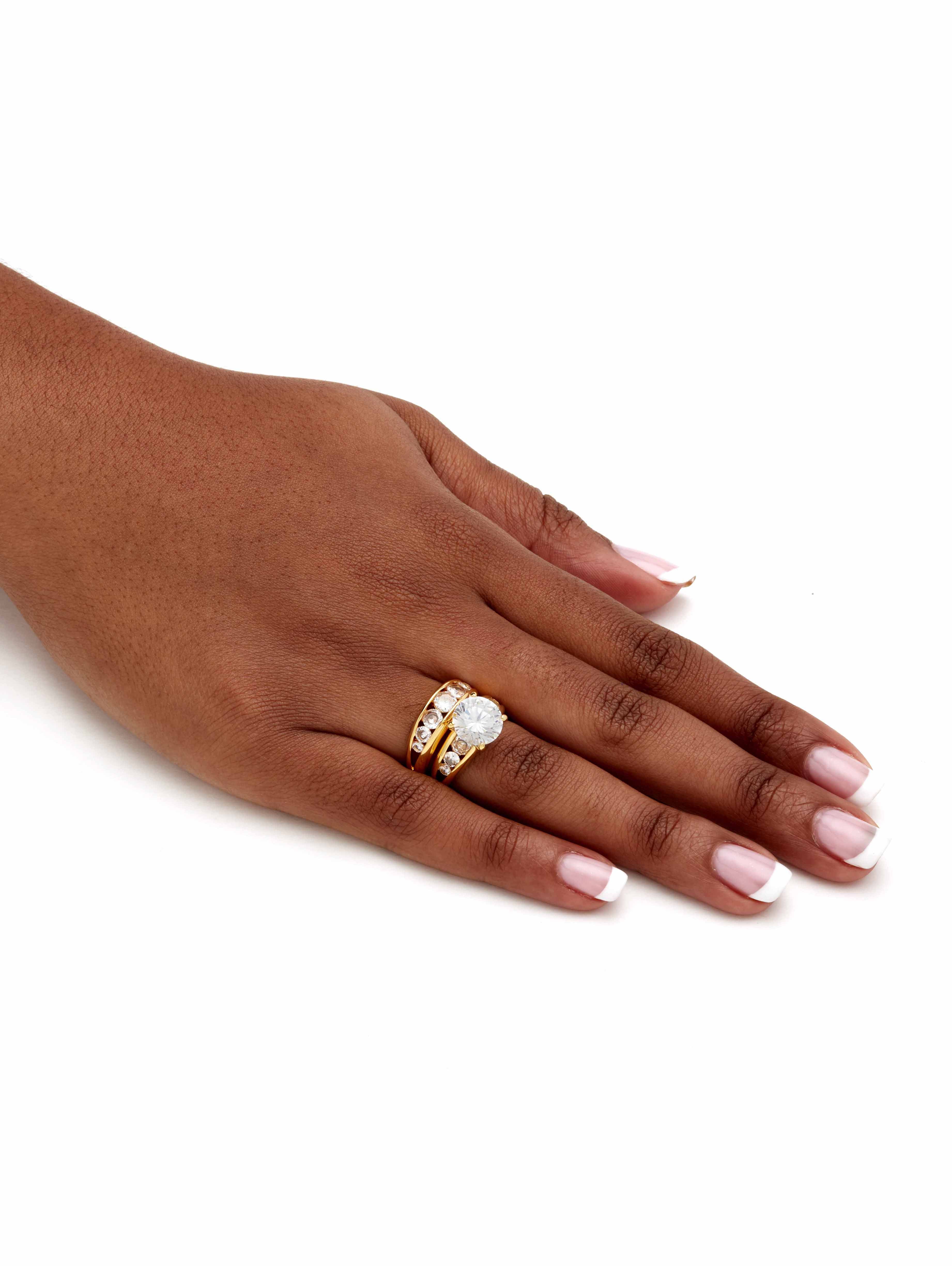 PalmBeach Jewelry Round Cubic Zirconia Two-Piece Bridal Set 6.09 TCW Gold-Plated or Silvertone