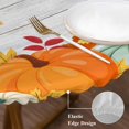 thumbnail image 3 of Fall Orange Pumpkins Round Tablecloth, Fitted Table Cover with Elastic for 36"-44" Round Tables, Thanksgiving Maple Leaf Wood Grain Table Cloth Outdoor Indoor Dinning Party Waterproof Tablecloths, 3 of 7