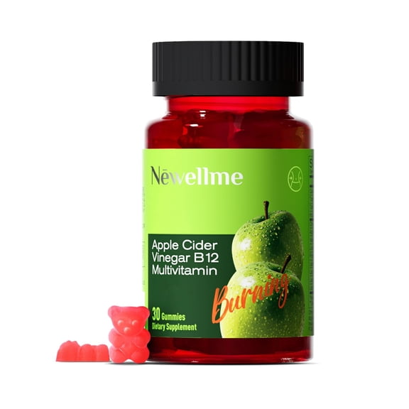 NEWELLME Sugar-Free Apple Cider Vinegar (ACV) Gummies with The Mother & B12, Vegan Organic Vitamin Gummies for Digestion, Energy & Metabolism,Gluten-Free, Multivitamin Support