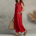 thumbnail image 4 of longantii Summer Dresses for Women 2026 Sleeveless V Neck Ruffle Cap Sleeve Long Dress with Pockets Beach Vacation Outfits Red XXL, 4 of 5