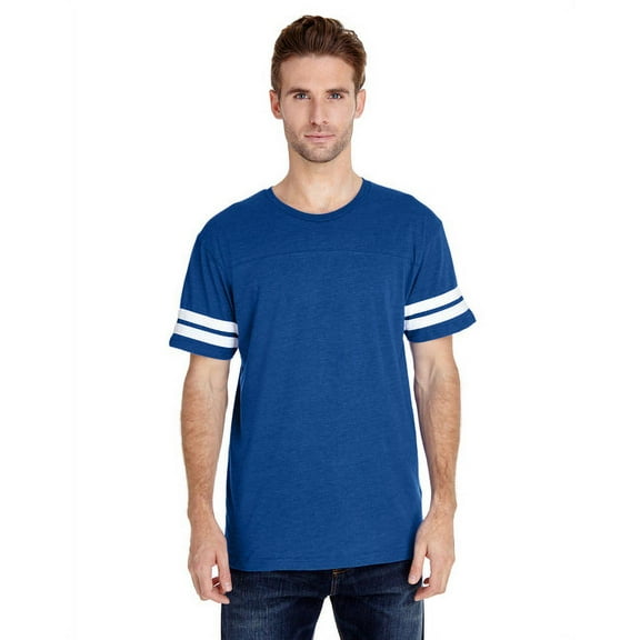 LAT Mens Fine Jersey Crew Neck Short Sleeve Football Tee (6937) Vintage Royal/Blended White, L