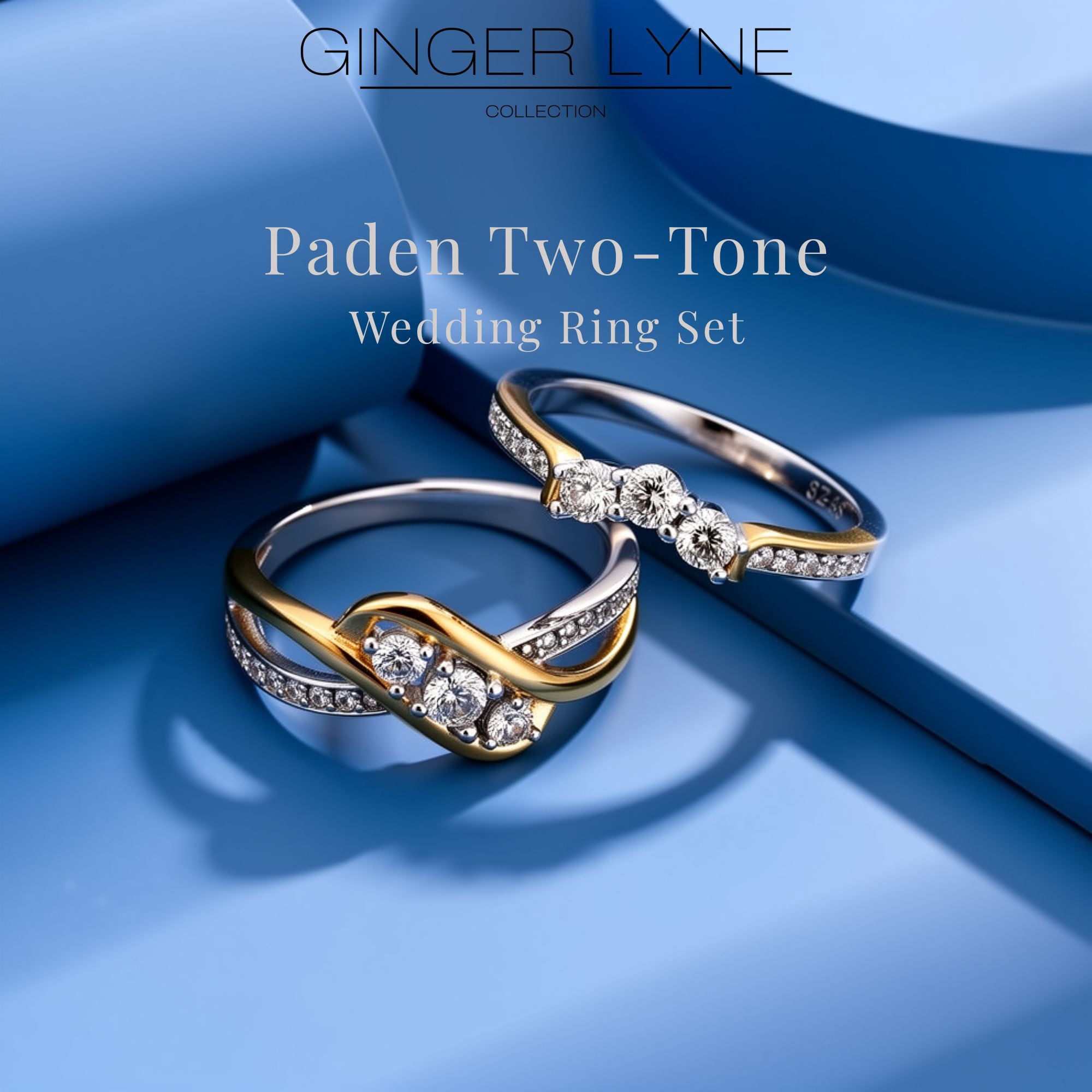 Paden Wedding Ring Set for Women 3 Stone Engagement Bridal Band Sterling Silver Ginger Lyne