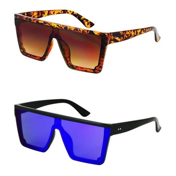 Oversized Flat Top Retro Square Aviator Frame Mirror Lens Unisex Sunglasses