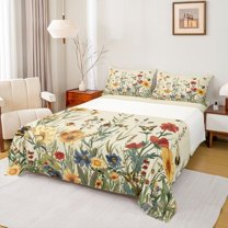 Feelyou Bohemian Groovy Flower Bed Sheets, Kawaii cartoon Butterfly King Sheets, Jungle Floral Sheet Set, Microfiber Bedroom Decor, 4 Pieces