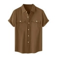 thumbnail image 7 of USNSM (M-5XL) Men's Plus Size Cotton Linen Short Sleeve Shirts Casual Lightweight Button Down Shirts Tops with Pocket Brown XXXL, 7 of 7