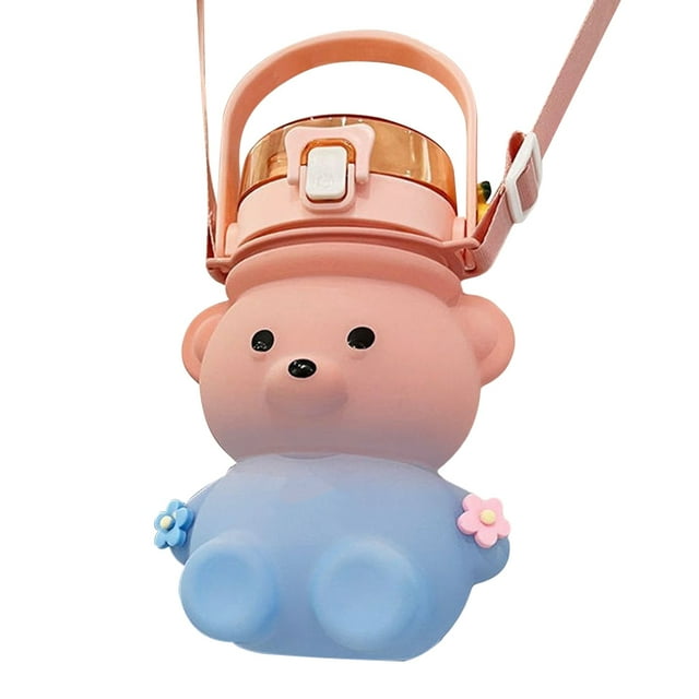 Kearding Botella de agua con asa de paja, portátil, a prueba de fugas, para exteriores, para beber, para escuela, para estudiantes Almacenamiento y organización del hogar 1400ML Rosa